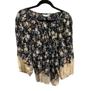 LC Lauren Conrad Floral Blouse - Black and Cream
